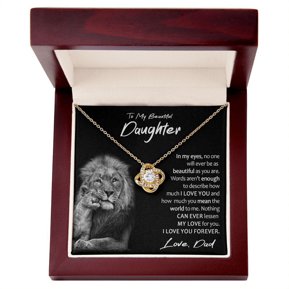 To My Beautiful Daughter Gift Necklace with Loving Message Card, Love Knot Pendant Necklace for Daughter