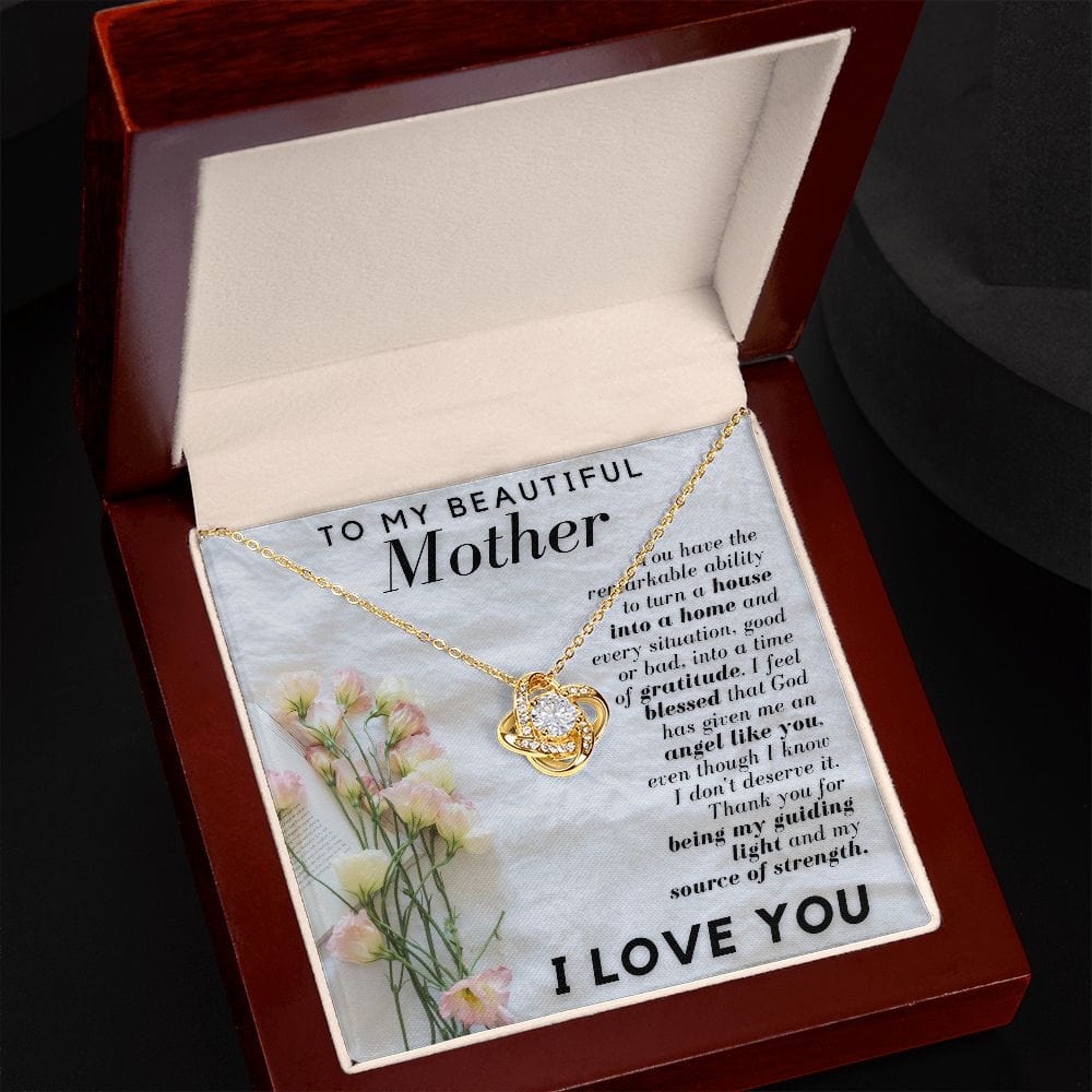 Gift Necklace for Mom, To My Beautiful Mother, To My Mom, Love Knot Necklace with Message Card for Mom