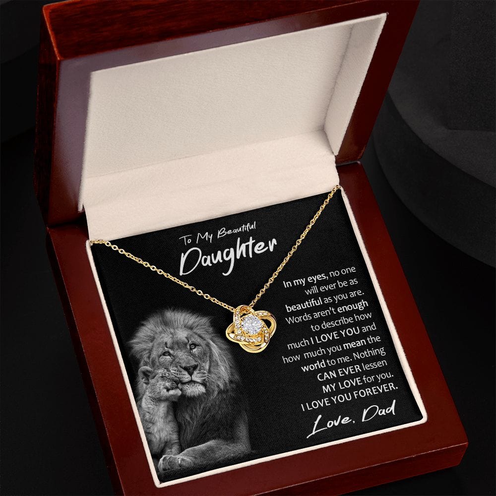 To My Beautiful Daughter Gift Necklace with Loving Message Card, Love Knot Pendant Necklace for Daughter