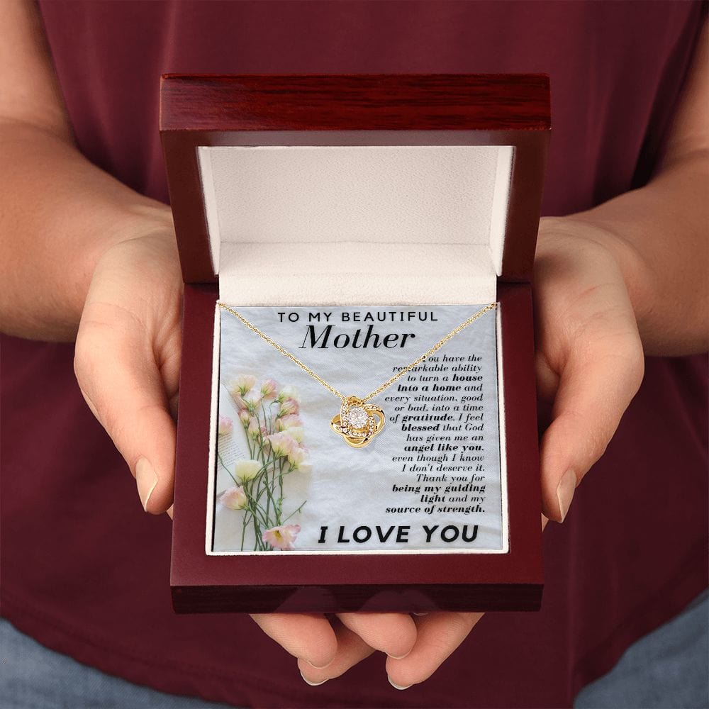Gift Necklace for Mom, To My Beautiful Mother, To My Mom, Love Knot Necklace with Message Card for Mom