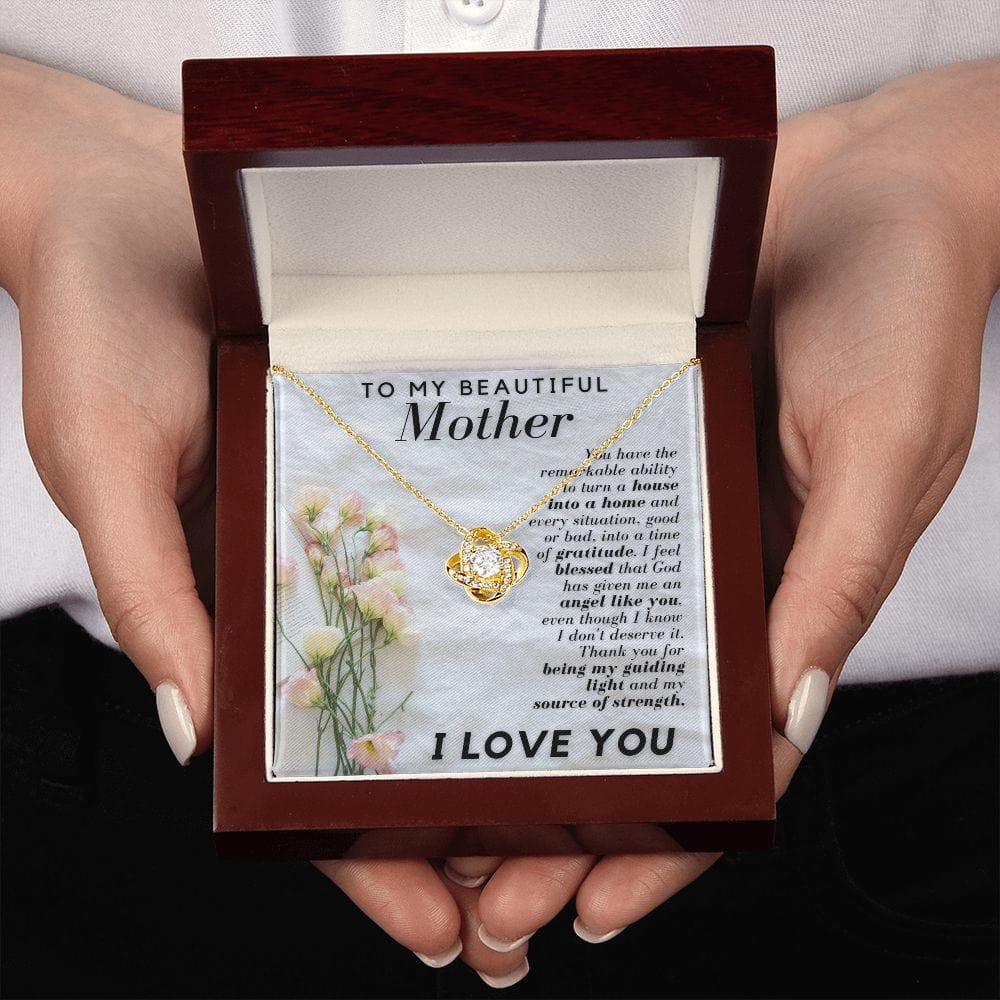 Gift Necklace for Mom, To My Beautiful Mother, To My Mom, Love Knot Necklace with Message Card for Mom