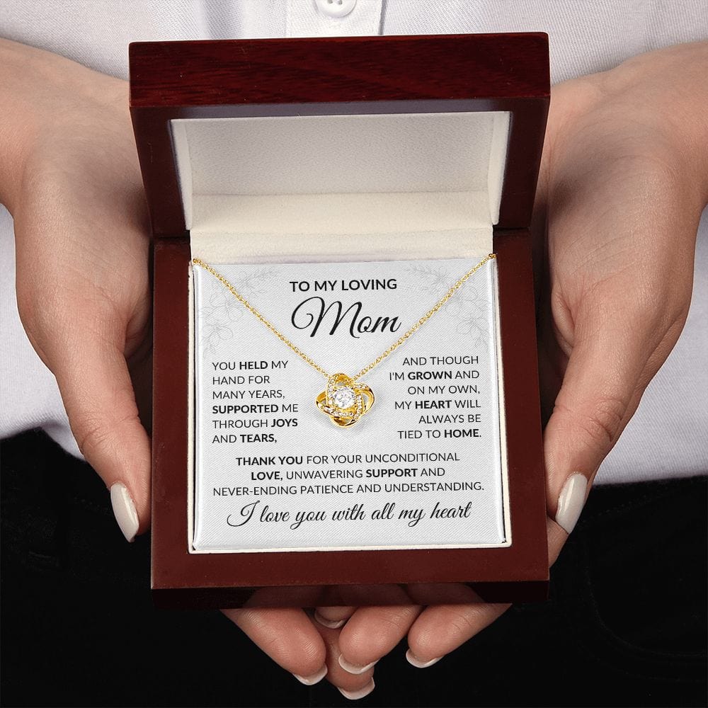 To My Loving Mom Love Knot Necklace with Loving Message Card