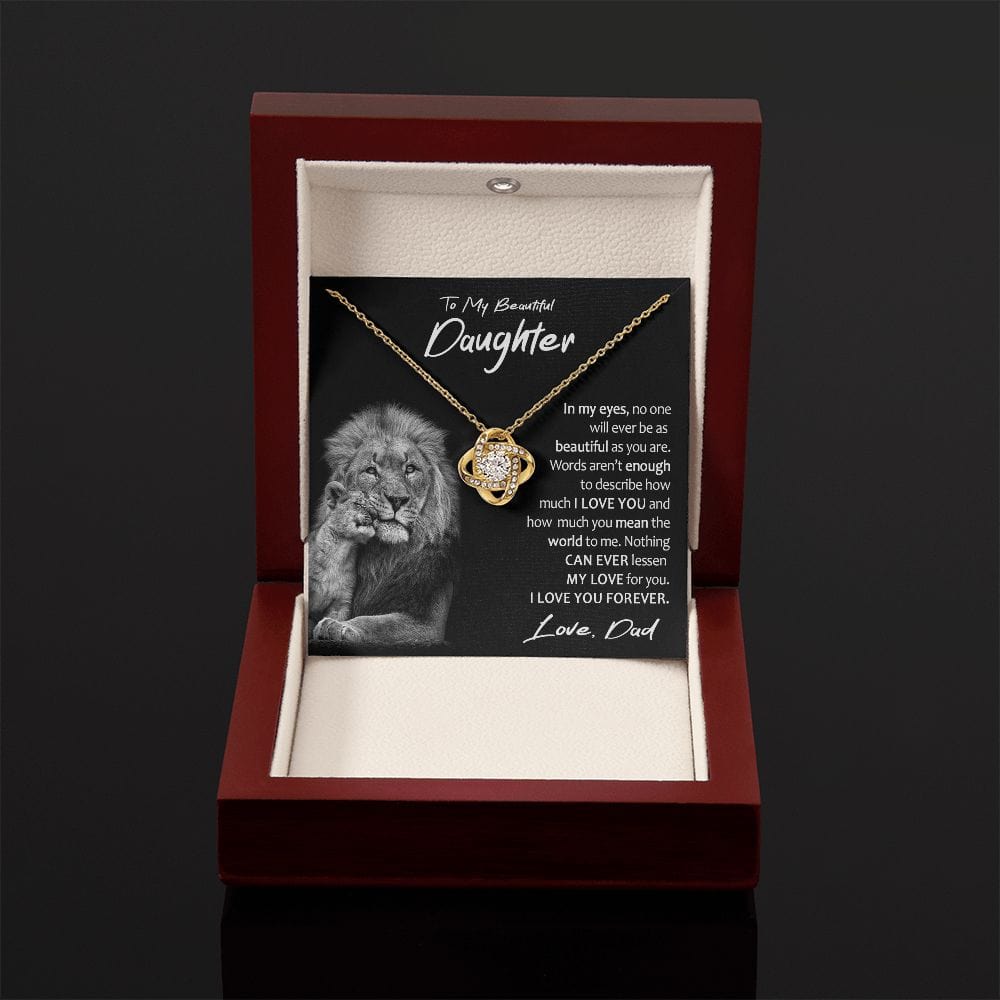 To My Beautiful Daughter Gift Necklace with Loving Message Card, Love Knot Pendant Necklace for Daughter