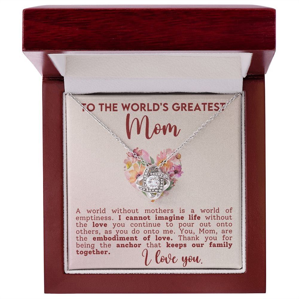 To The World'd Greatest Mom Gift Necklace, To My Mom Love Knot Necklace with Message Card