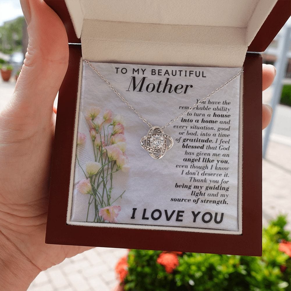 Gift Necklace for Mom, To My Beautiful Mother, To My Mom, Love Knot Necklace with Message Card for Mom