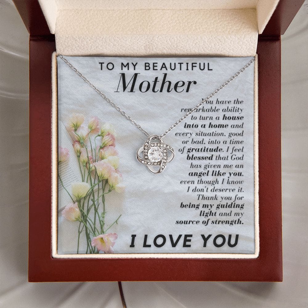 Gift Necklace for Mom, To My Beautiful Mother, To My Mom, Love Knot Necklace with Message Card for Mom