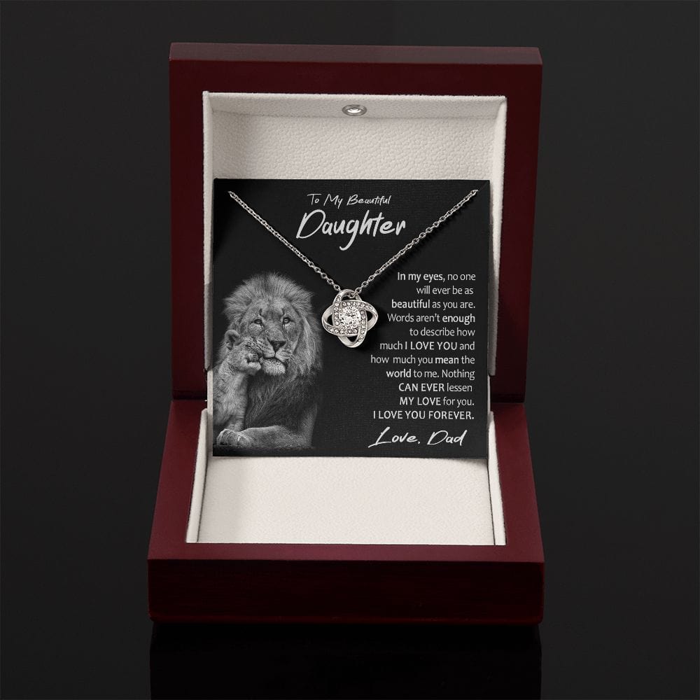 To My Beautiful Daughter Gift Necklace with Loving Message Card, Love Knot Pendant Necklace for Daughter