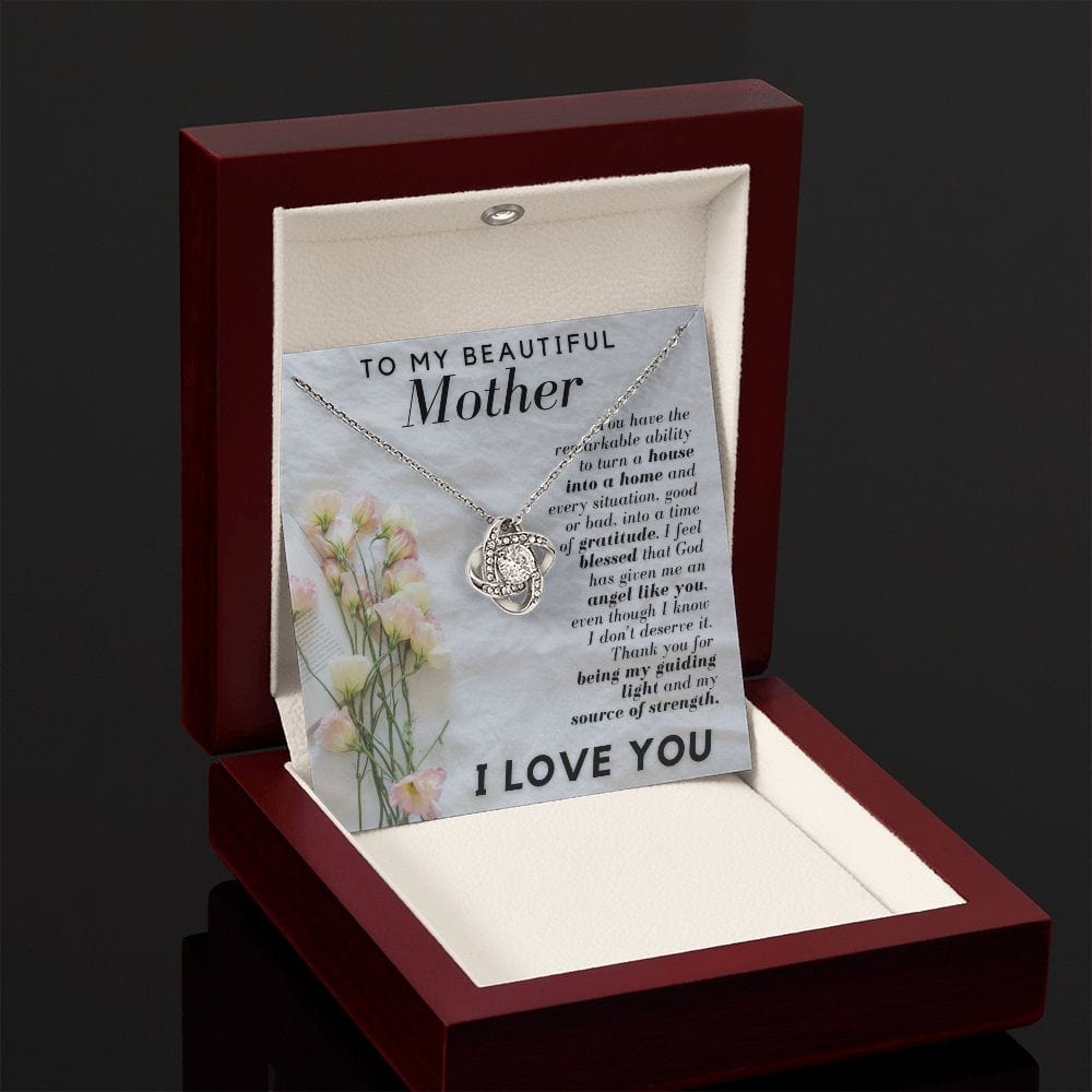 Gift Necklace for Mom, To My Beautiful Mother, To My Mom, Love Knot Necklace with Message Card for Mom