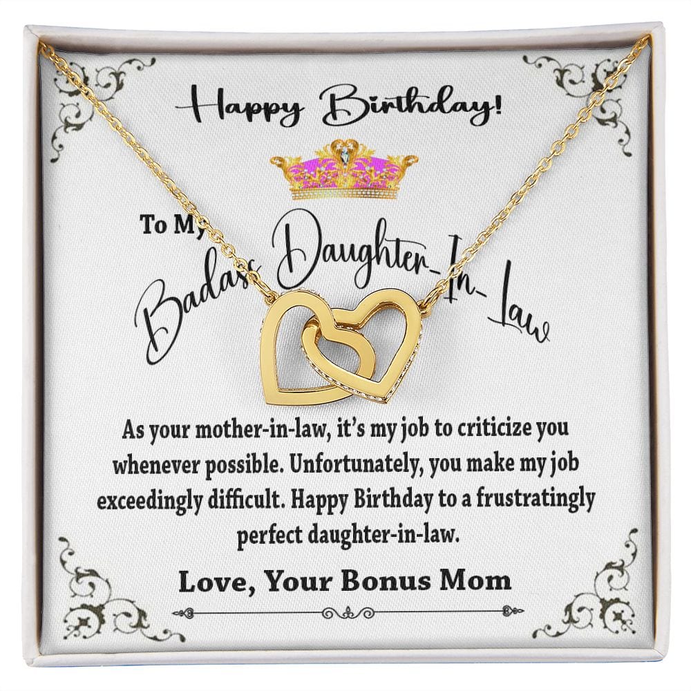To My Badass Daughter In Law Birthday Gift Interlocking Hearts Necklace from Mother In Law