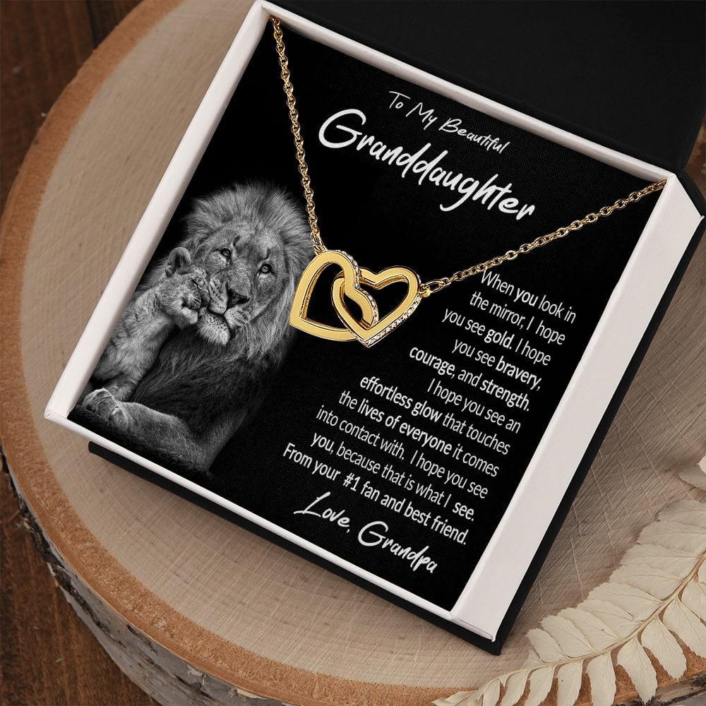 To My Granddaughter Gift Necklace with Loving Message Card from Grandpa, Interlocking Hearts Necklace for Granddaughter