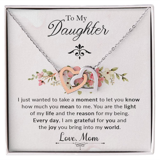 To My Daughter Gift Necklace with Hearfelt Message Card, Interlocking Hearts Necklace