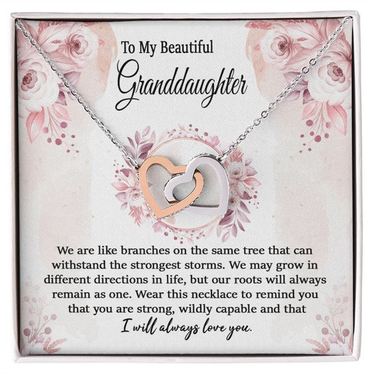 To Granddaughter Interlocking Hearts Necklace / To My Granddaughter Necklace