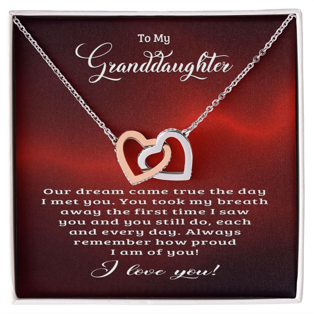 Our Dream Came True Message Card Necklace / Granddaughter Gift Necklace / Interlocking Hearts Necklace for Granddaughter