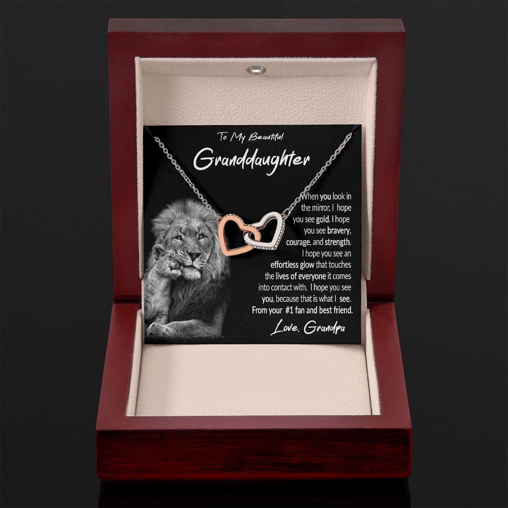 To My Granddaughter Gift Necklace with Loving Message Card from Grandpa, Interlocking Hearts Necklace for Granddaughter