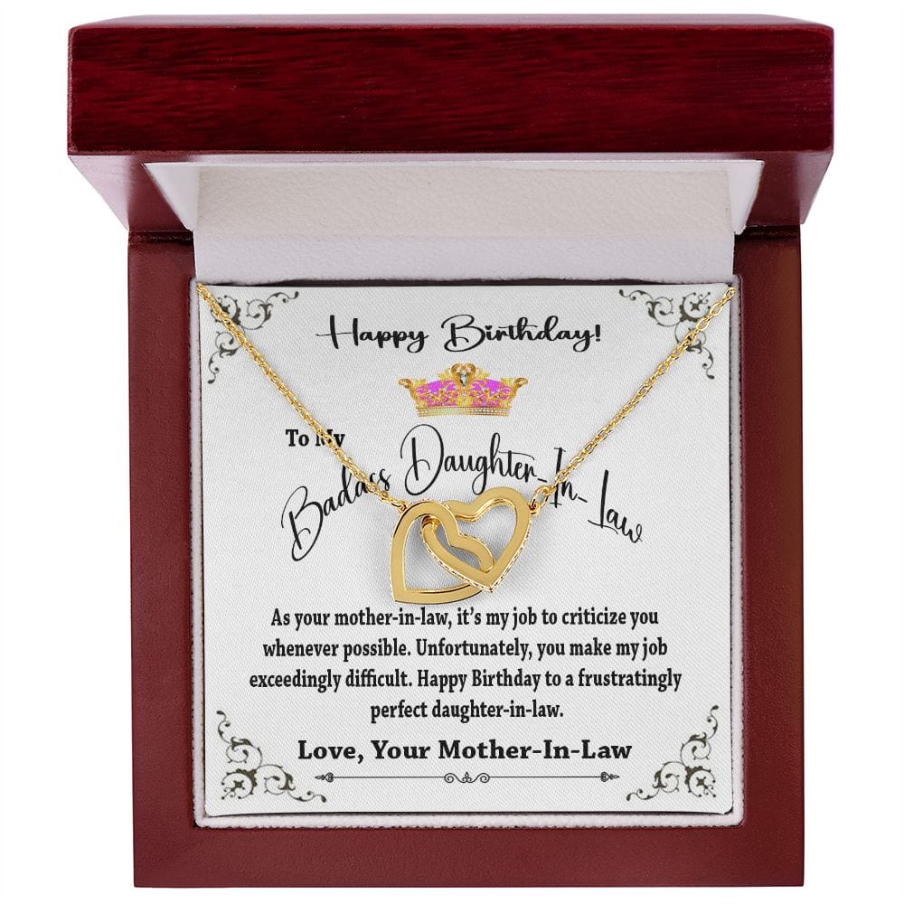 To My Badass Daughter In Law Interlocking Hearts Necklace from Mother In Law / Daughter In Law Birthday Gift Necklace