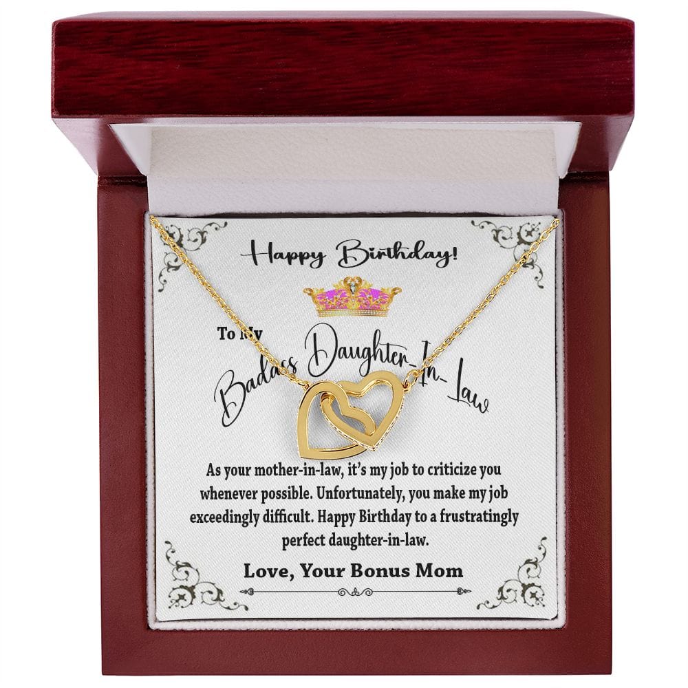 To My Badass Daughter In Law Birthday Gift Interlocking Hearts Necklace from Mother In Law