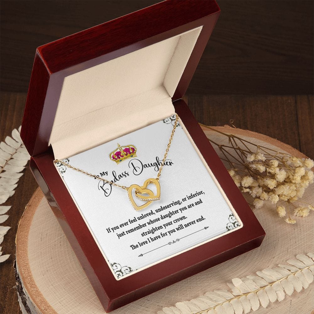 To My Badass Daughter Interlocking hearts Necklace / To My Daughter From Mom and Dad Gift