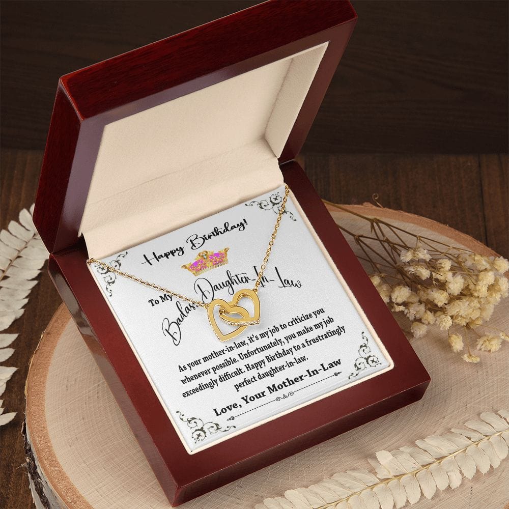 To My Badass Daughter In Law Interlocking Hearts Necklace from Mother In Law / Daughter In Law Birthday Gift Necklace