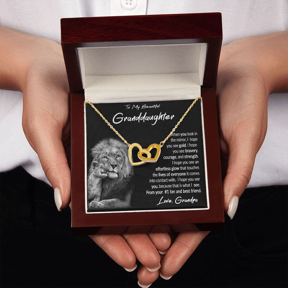 To My Granddaughter Gift Necklace with Loving Message Card from Grandpa, Interlocking Hearts Necklace for Granddaughter