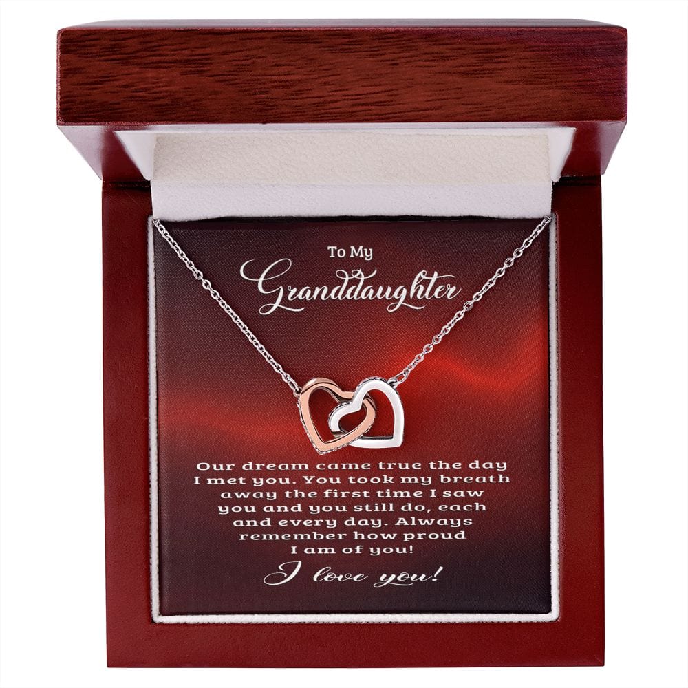 Our Dream Came True Message Card Necklace / Granddaughter Gift Necklace / Interlocking Hearts Necklace for Granddaughter