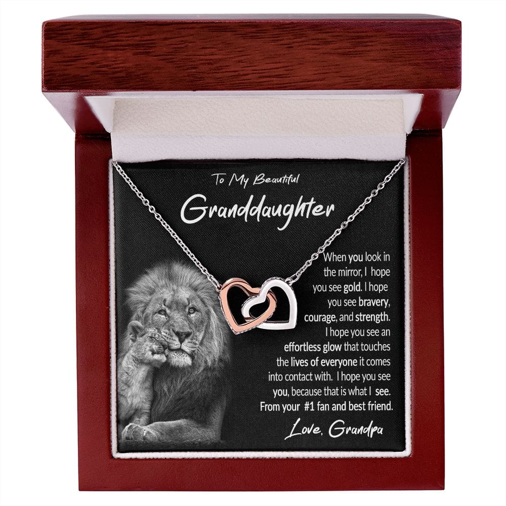 To My Granddaughter Gift Necklace with Loving Message Card from Grandpa, Interlocking Hearts Necklace for Granddaughter