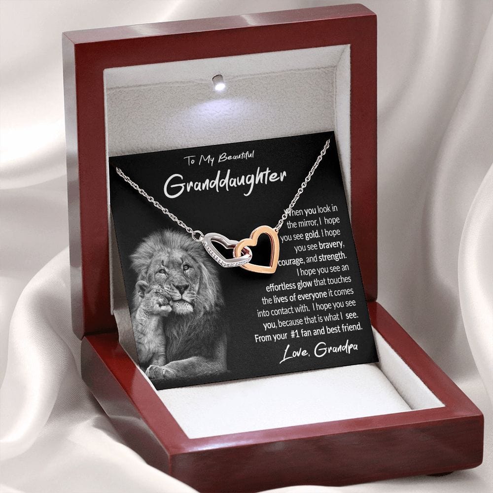 To My Granddaughter Gift Necklace with Loving Message Card from Grandpa, Interlocking Hearts Necklace for Granddaughter