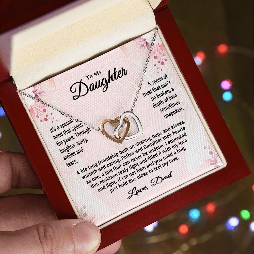 To My Daughter From Dad, Interlocking Hearts Necklace, Father to Daughter Gift, Birthday Gift To Daughter From Dad, Christmas Gift for her