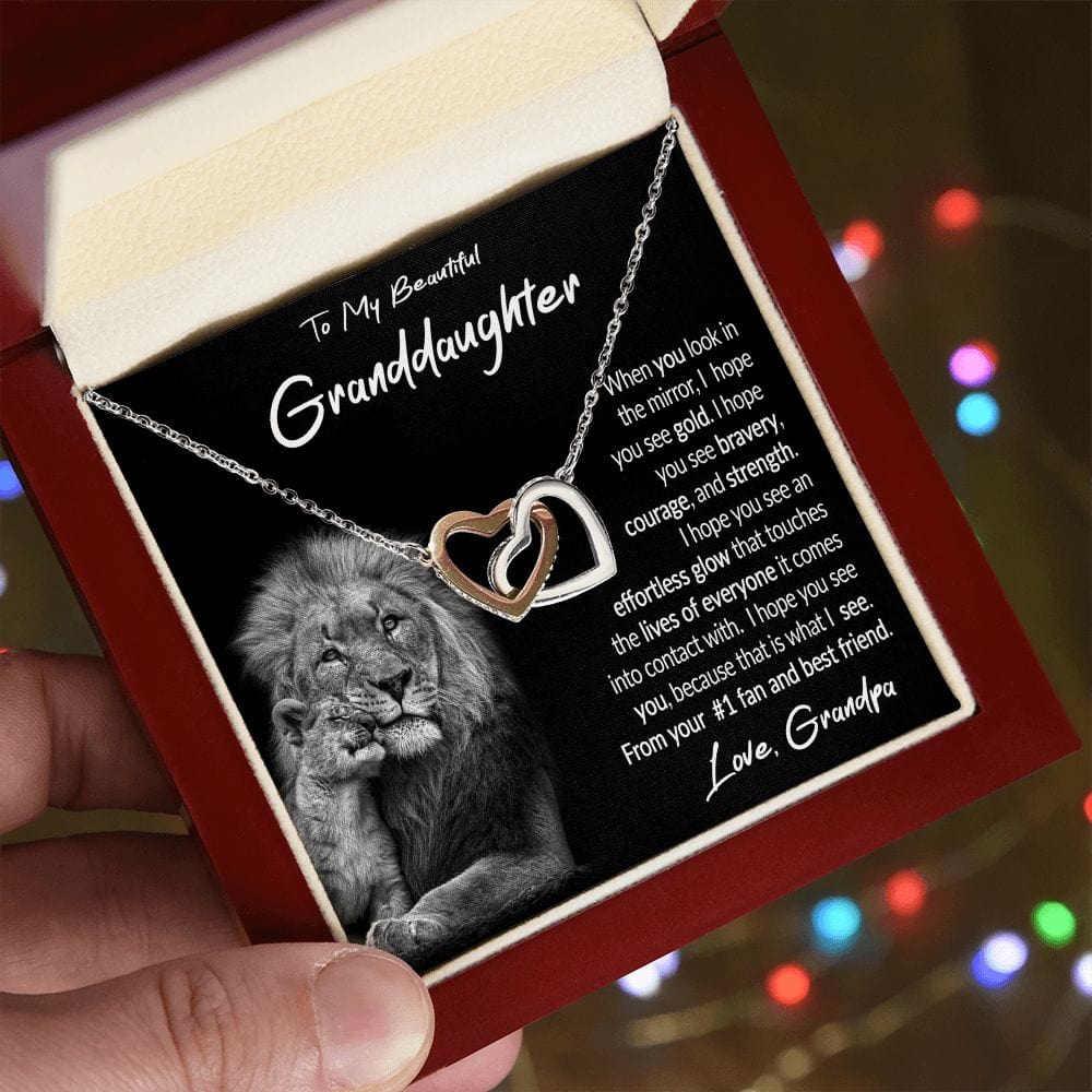 To My Granddaughter Gift Necklace with Loving Message Card from Grandpa, Interlocking Hearts Necklace for Granddaughter