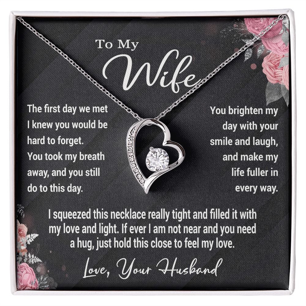 To My Wife Gift Necklace, Forever Love Heart Pendant Necklace with Message Card