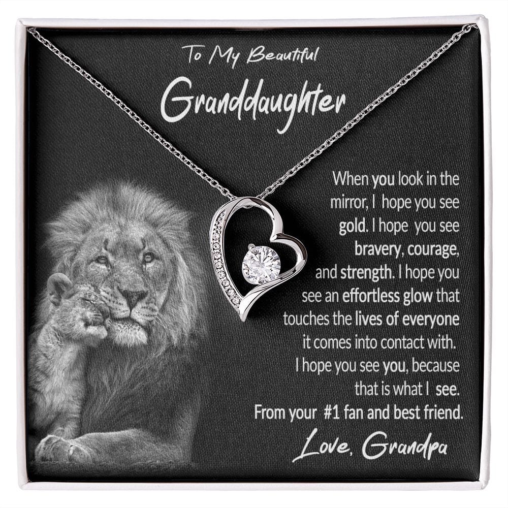 To My Granddaughter Gift Necklace with Message Card from Grandpa, Forever Love Pendant Necklace gift from Grandpa
