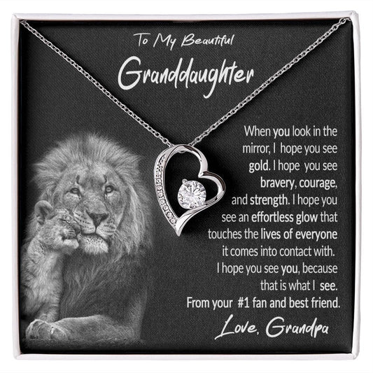 To My Granddaughter Gift Necklace with Message Card from Grandpa, Forever Love Pendant Necklace gift from Grandpa