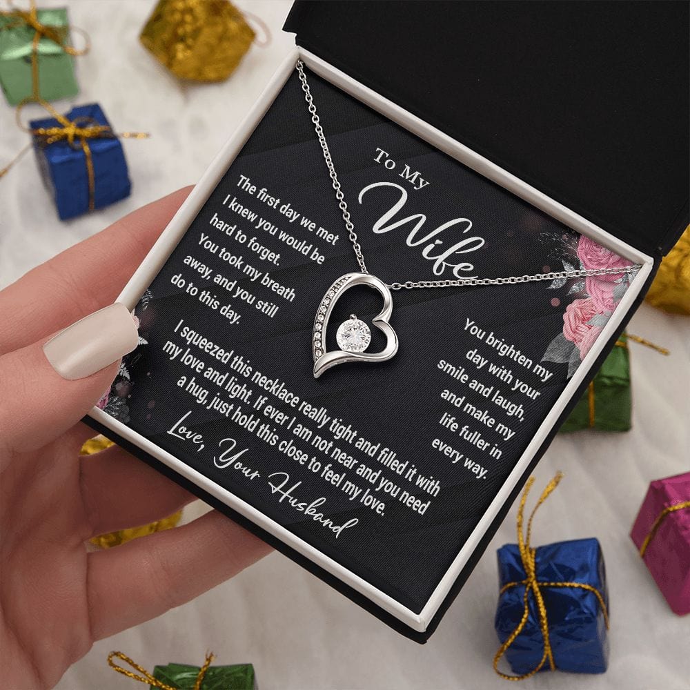To My Wife Gift Necklace, Forever Love Heart Pendant Necklace with Message Card