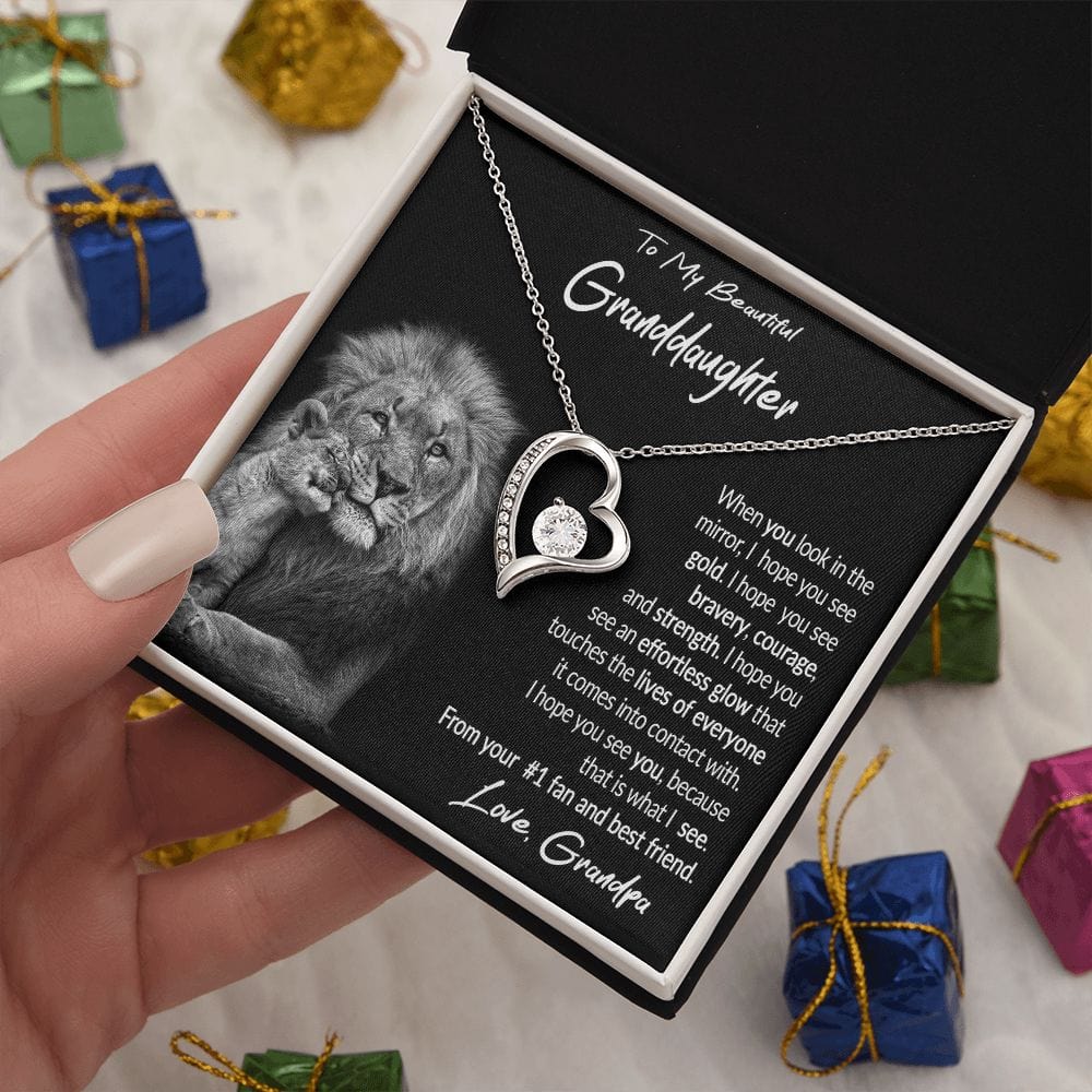 To My Granddaughter Gift Necklace with Message Card from Grandpa, Forever Love Pendant Necklace gift from Grandpa