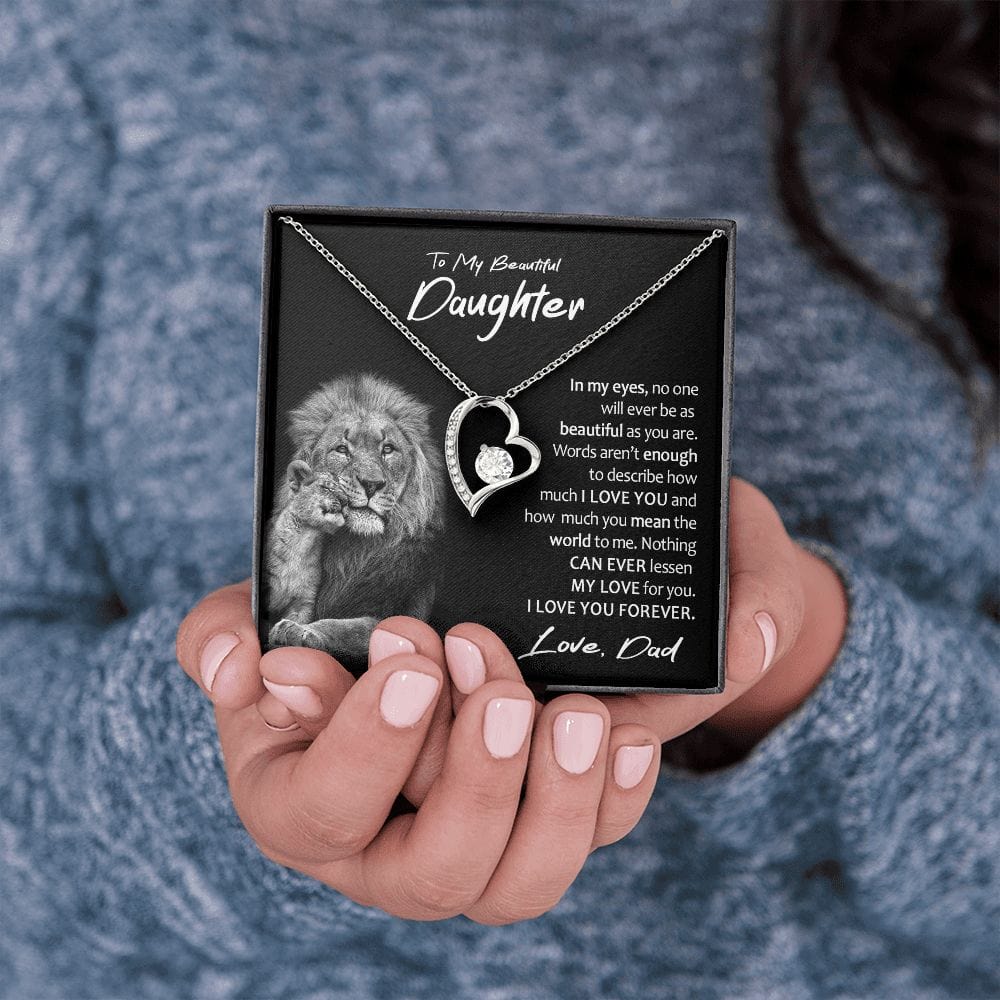 To My Daughter Gift Necklace with Loving Message Card from Dad, Forever Love Pendant Necklace for Daughter