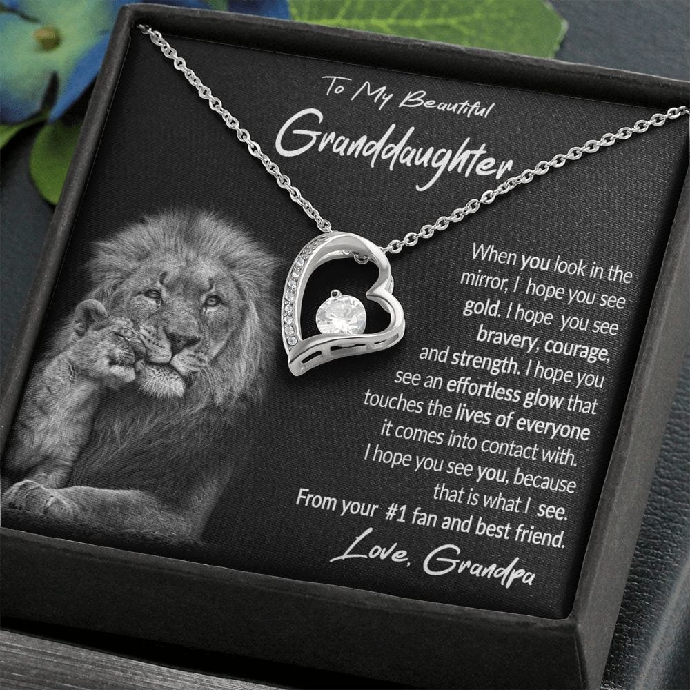 To My Granddaughter Gift Necklace with Message Card from Grandpa, Forever Love Pendant Necklace gift from Grandpa