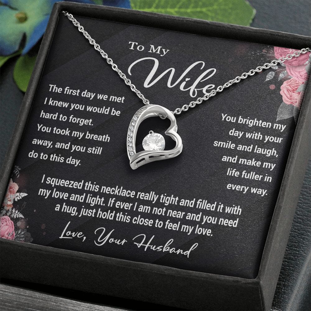 To My Wife Gift Necklace, Forever Love Heart Pendant Necklace with Message Card