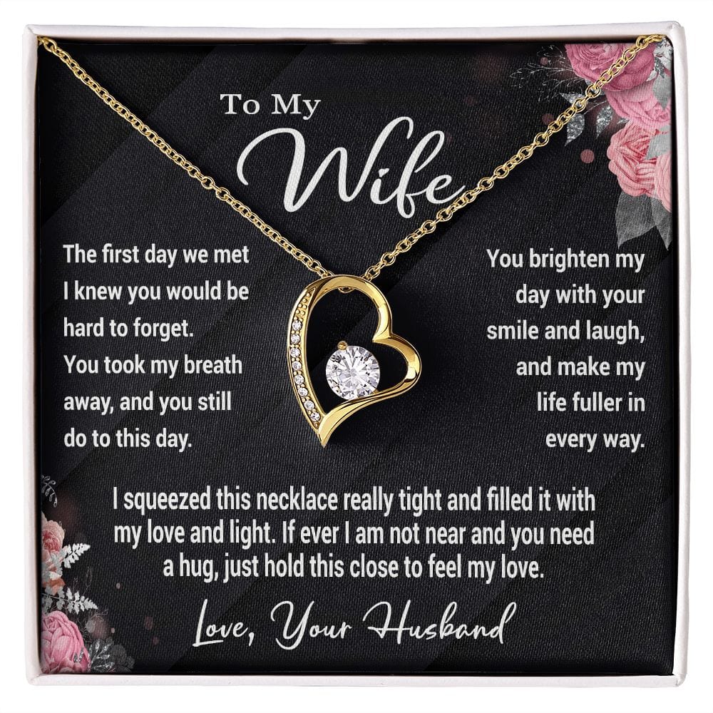 To My Wife Gift Necklace, Forever Love Heart Pendant Necklace with Message Card