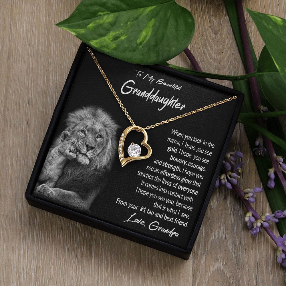 To My Granddaughter Gift Necklace with Message Card from Grandpa, Forever Love Pendant Necklace gift from Grandpa