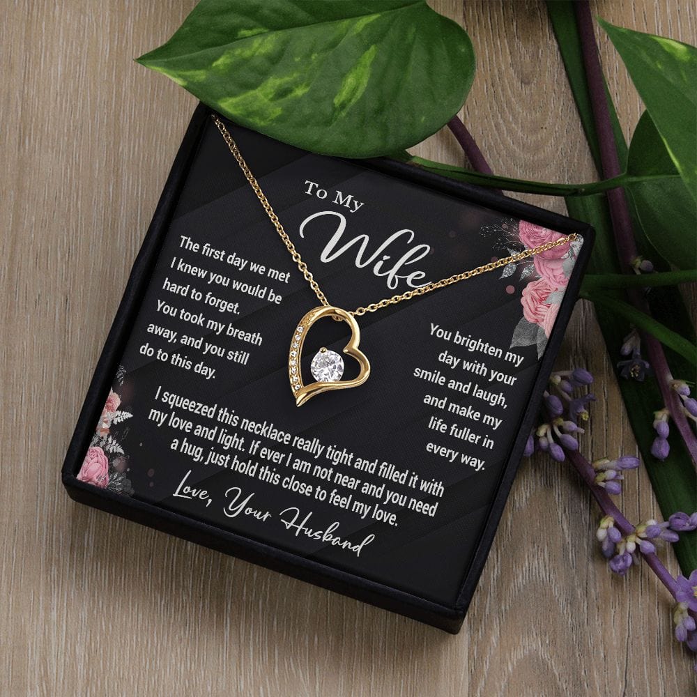 To My Wife Gift Necklace, Forever Love Heart Pendant Necklace with Message Card