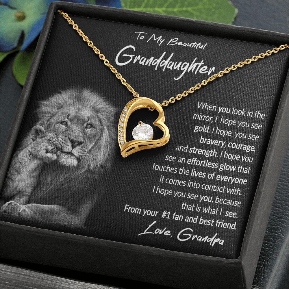 To My Granddaughter Gift Necklace with Message Card from Grandpa, Forever Love Pendant Necklace gift from Grandpa