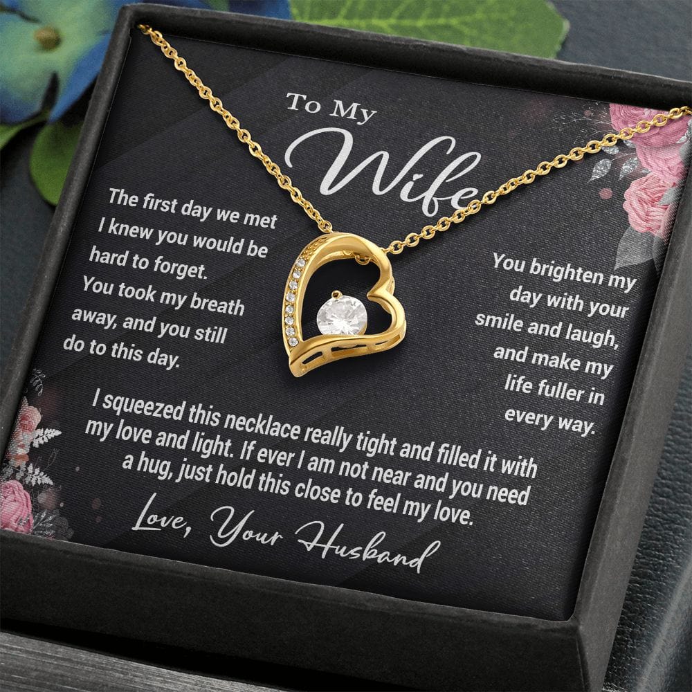 To My Wife Gift Necklace, Forever Love Heart Pendant Necklace with Message Card
