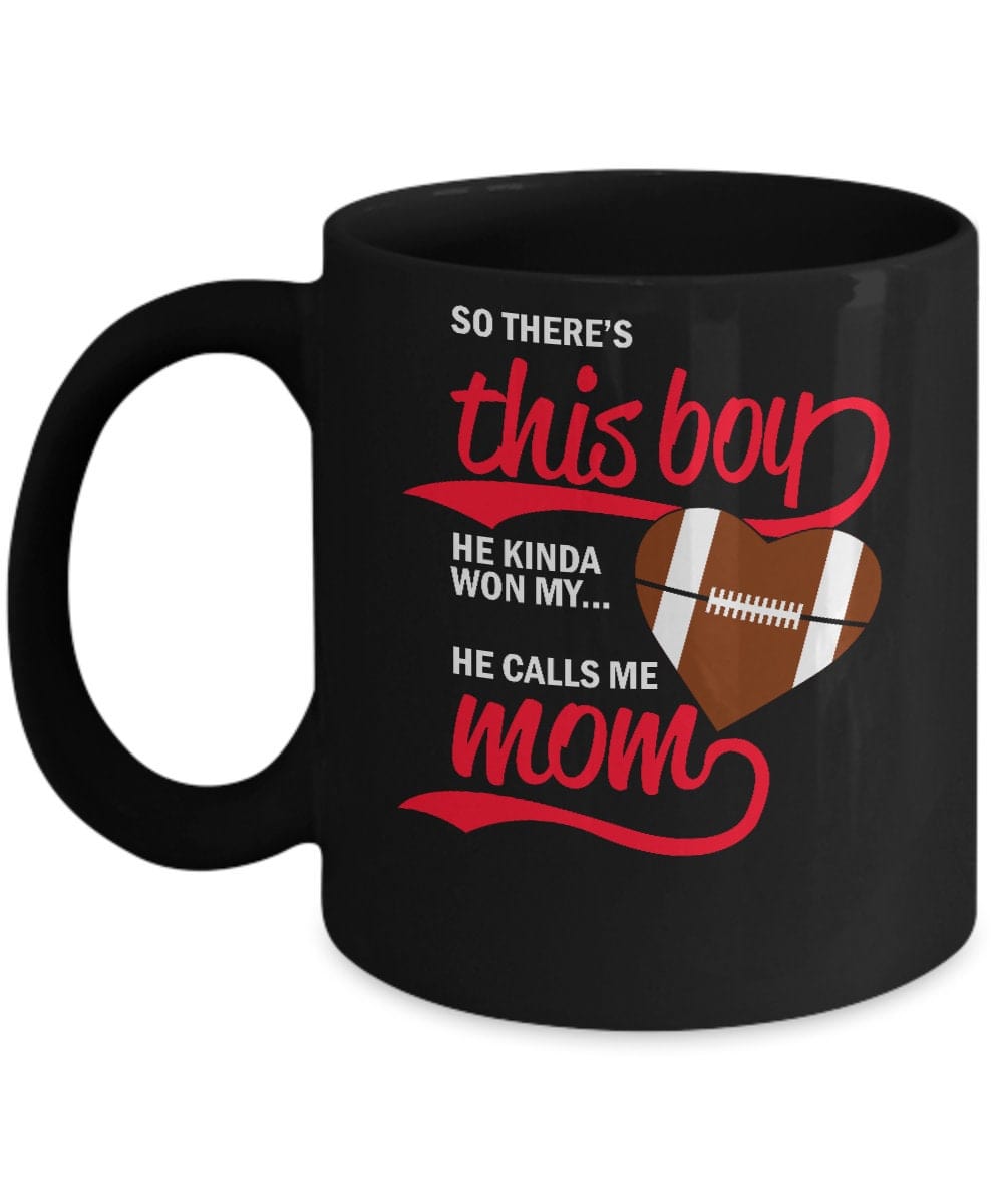 Football Mom Coffee Mug/ Mothers Day Mugs/ Heart Shaped Football Mug/ This Boy Won My Heart He Calls Me Mom Mug/ Under 20 Dollars