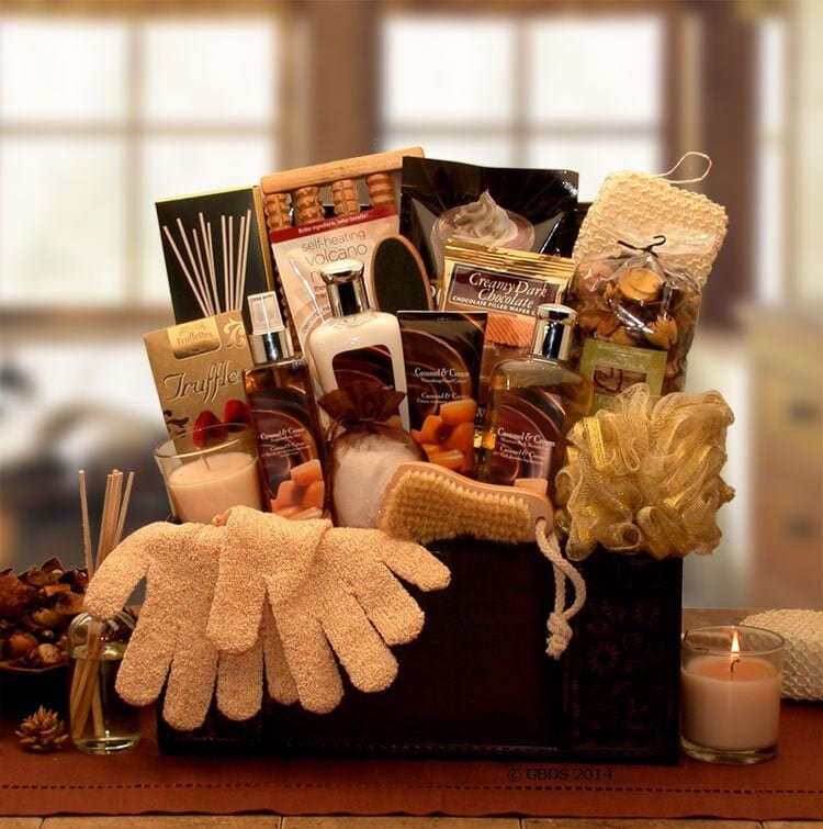 Women's Gift Baskets Spa Gift Basket for Her Caramel Spa Treasures Gift Chest Mother's Day Gift Baskets