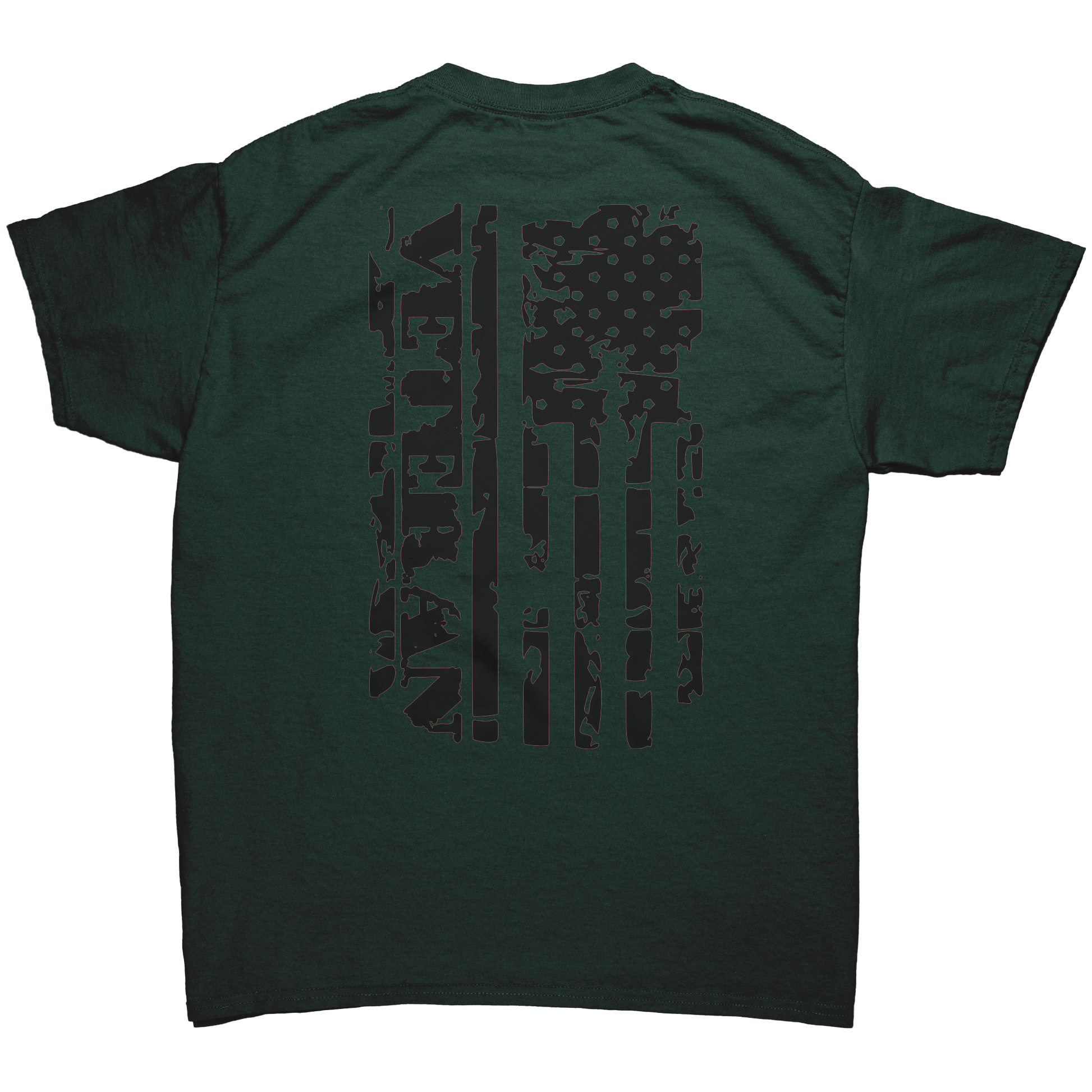 Unisex_Veteran_Distressed_Flag_Shirt_Forest_Green_Back_Mockup.png