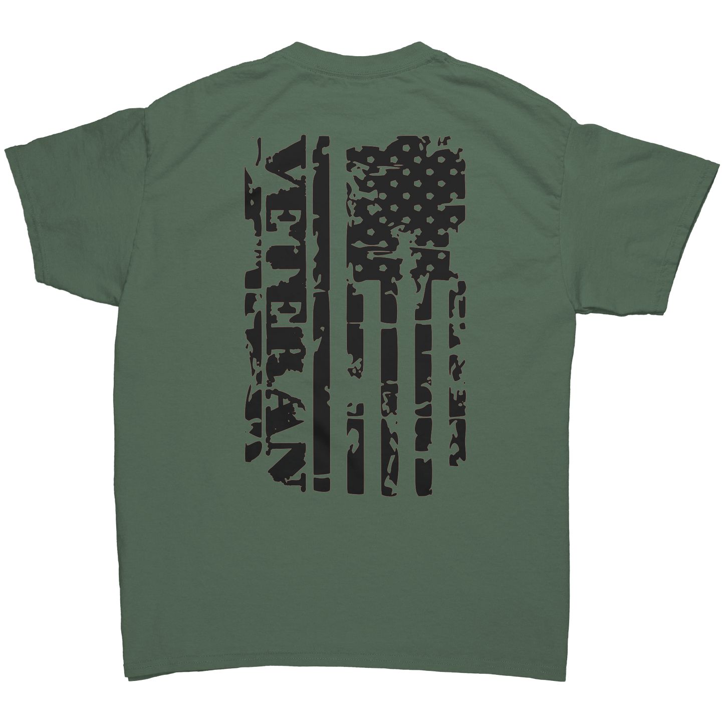 Unisex_Veteran_Distressed_Flag_Shirt_Military_Green_Back_Mockup.png