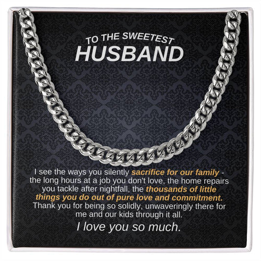 To The Sweetest Husband Cuban Link Chain Necklace w/ Message Card