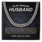To My Amazing Husband Cuban Link Chain Necklace w/Message Card
