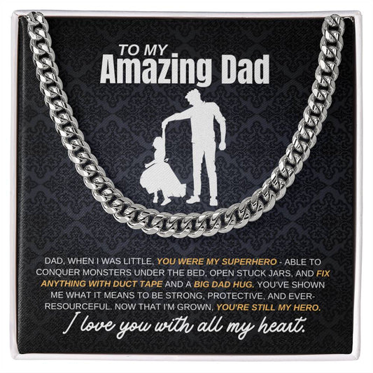 To My Amazing Dad Cuban Link Chain Necklace w/Message Card