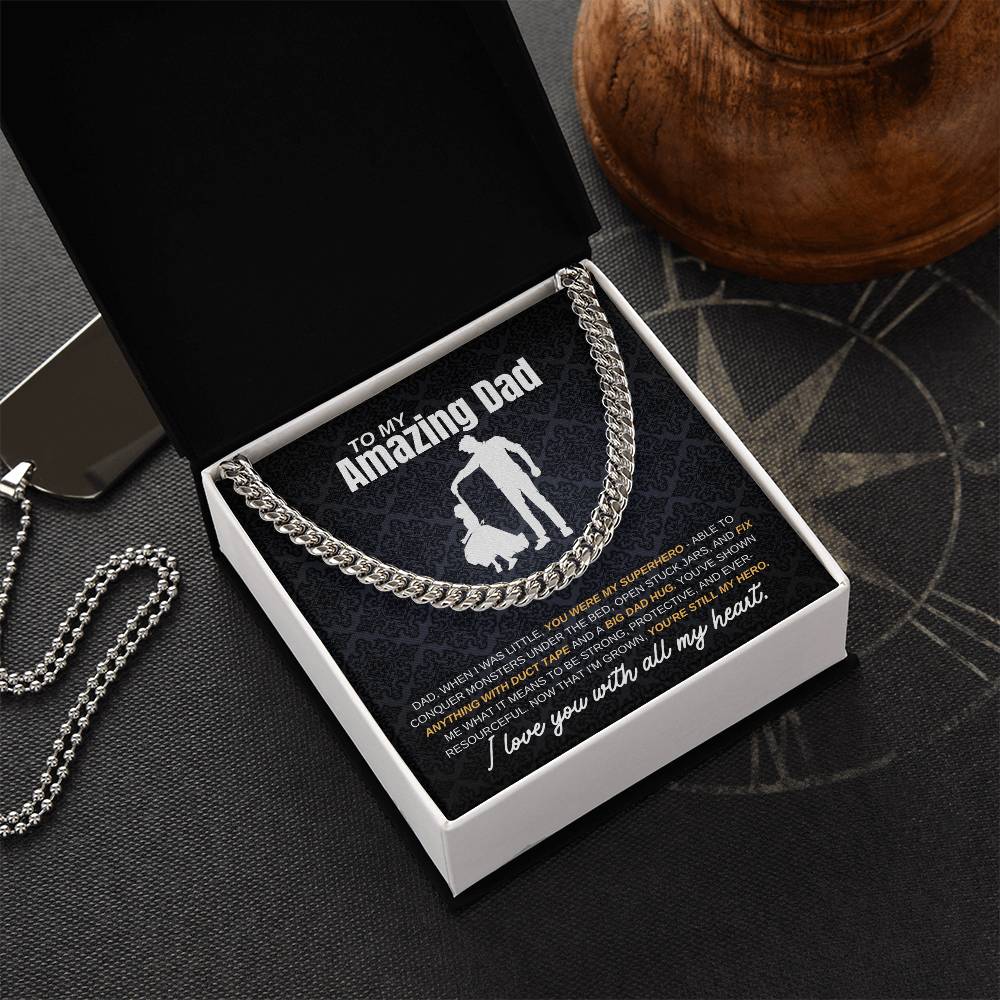 To My Amazing Dad Cuban Link Chain Necklace w/Message Card