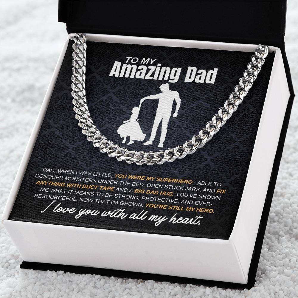 To My Amazing Dad Cuban Link Chain Necklace w/Message Card